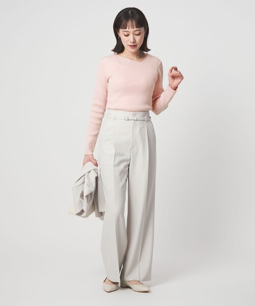 green label relaxing(グリーンレーベルリラクシング)の「<1_OF MINE>リブ アシンメトリー ネック プルオーバー ニット(ニット/セーター・レディース・ライトピンク/その他1/ネイビー/ホワイト・FREE)」の16枚目の写真