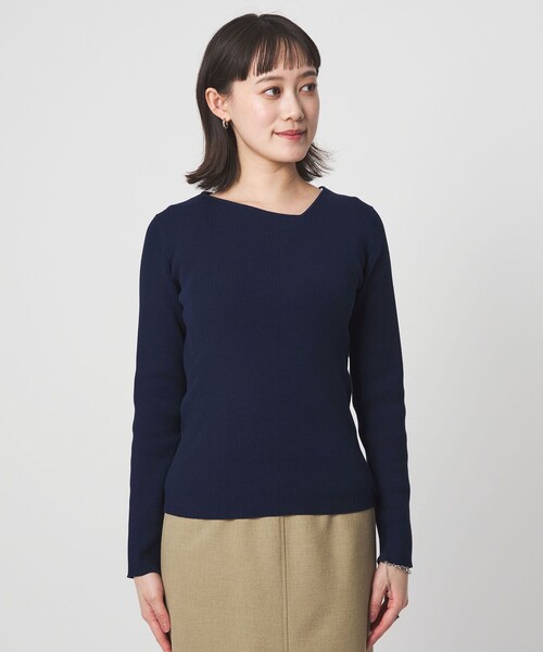 1_OF MINE＞リブ アシンメトリー ネック プルオーバー ニット（ニット