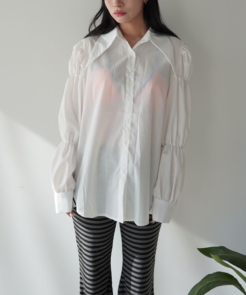 SANSeLF（サンセルフ）の「【SANSeLF】フロントボタンボリュームスリーブブラウス saw25a074（シャツ/ブラウス・レディース・ホワイト/ブラック・FREE）」の2枚目の写真