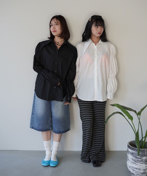 SANSeLF（サンセルフ）の「【SANSeLF】フロントボタンボリュームスリーブブラウス saw25a074（シャツ/ブラウス・レディース・ホワイト/ブラック・FREE）」の6枚目の写真