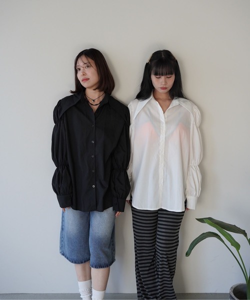 SANSeLF（サンセルフ）の「【SANSeLF】フロントボタンボリュームスリーブブラウス saw25a074（シャツ/ブラウス・レディース・ホワイト/ブラック・FREE）」の5枚目の写真