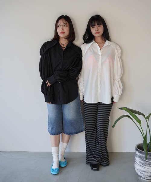 SANSeLF（サンセルフ）の「【SANSeLF】フロントボタンボリュームスリーブブラウス saw25a074（シャツ/ブラウス・レディース・ホワイト/ブラック・FREE）」の4枚目の写真