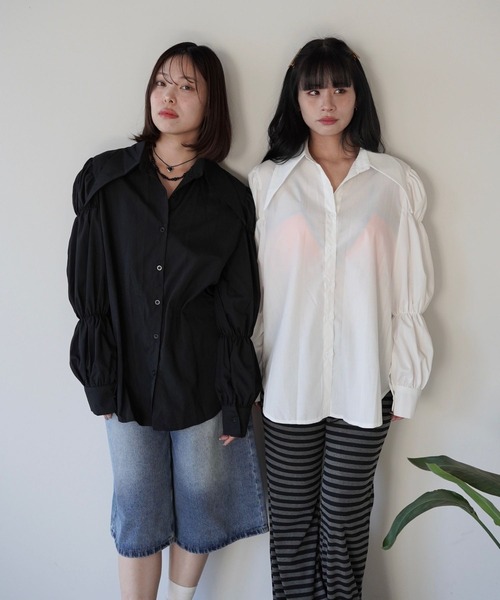 SANSeLF（サンセルフ）の「【SANSeLF】フロントボタンボリュームスリーブブラウス saw25a074（シャツ/ブラウス・レディース・ホワイト/ブラック・FREE）」の3枚目の写真