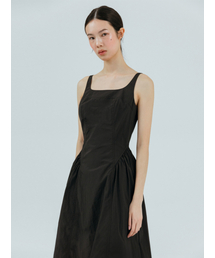 Volume Shirring Sleeveless Dress Black