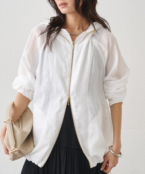 LOUNGEDRESS(ラウンジドレス)の「シアーZIPパーカー(パーカー・レディース・オフホワイト/ベージュ/ブラック・FREE)」の1枚目の写真