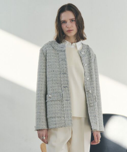 YECCA VECCA（イェッカヴェッカ）の「ノーカラーツイードジャケット（テーラードジャケット・レディース・ブルー/グレー・FREE）」の17枚目の写真