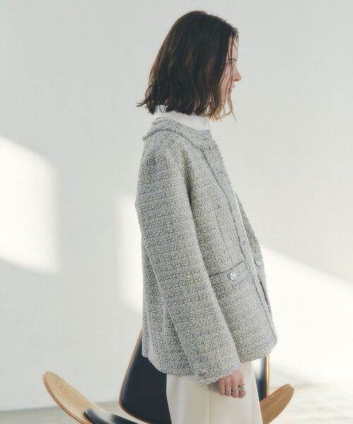 YECCA VECCA（イェッカヴェッカ）の「ノーカラーツイードジャケット（テーラードジャケット・レディース・ブルー/グレー・FREE）」の18枚目の写真