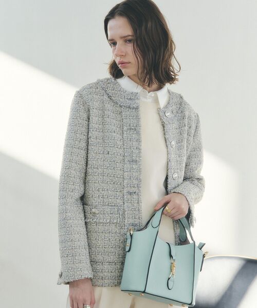 YECCA VECCA（イェッカヴェッカ）の「ノーカラーツイードジャケット（テーラードジャケット・レディース・ブルー/グレー・FREE）」の21枚目の写真