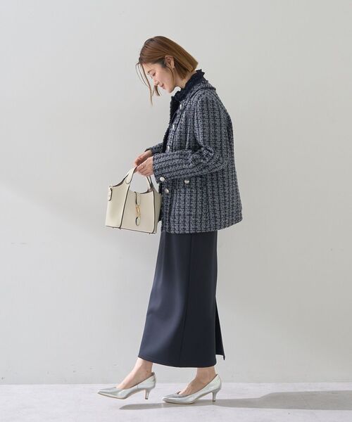 YECCA VECCA（イェッカヴェッカ）の「ノーカラーツイードジャケット（テーラードジャケット・レディース・ブルー/グレー・FREE）」の3枚目の写真