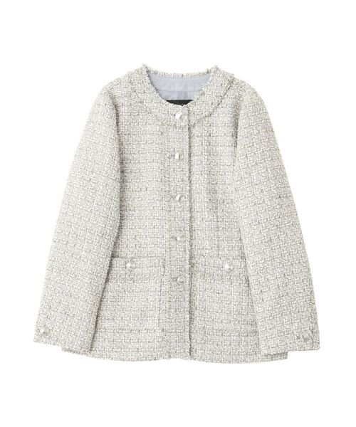 YECCA VECCA（イェッカヴェッカ）の「ノーカラーツイードジャケット（テーラードジャケット・レディース・ブルー/グレー・FREE）」の6枚目の写真