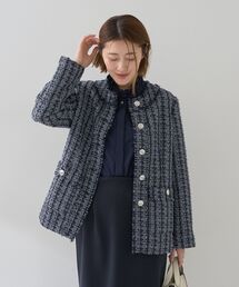 ノーカラーツイードジャケット
