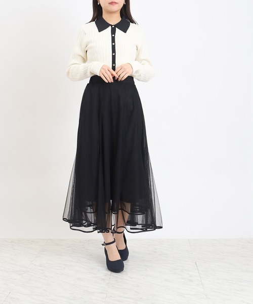 ASTORIA ODIER（アストリアオディール）の「裾パイピングチュールスカート（スカート・レディース・アイボリー/ブラック・MEDIUM）」の10枚目の写真