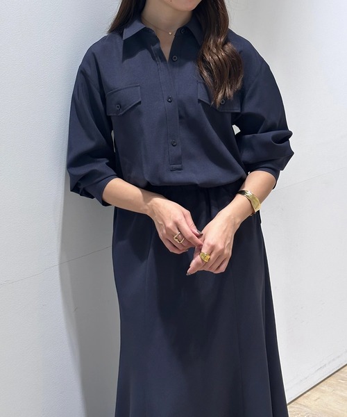 CADUNE（カデュネ）の「ドロストシャツワンピース（ワンピース・レディース・ネイビー/チャコールグレー/ベージュ系その他・38/36）」の3枚目の写真