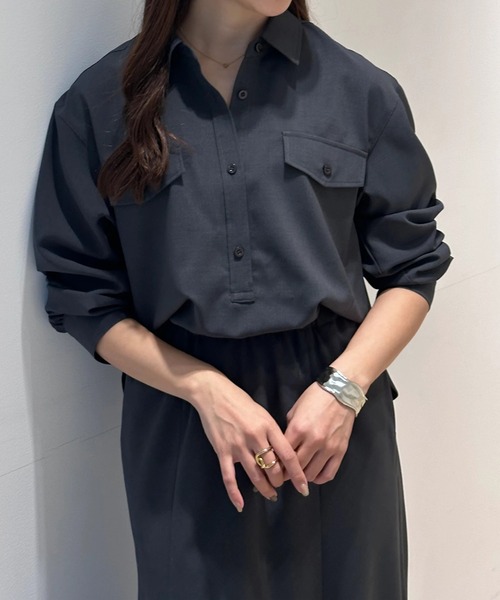 CADUNE（カデュネ）の「ドロストシャツワンピース（ワンピース・レディース・ネイビー/チャコールグレー/ベージュ系その他・38/36）」の9枚目の写真