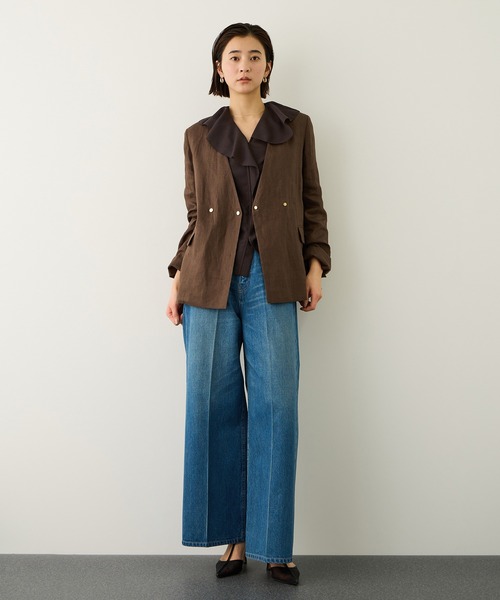 ROPE'（ロペ）の「リネンライクフリルカラーブラウス/イージーケア・セットアップ対応（シャツ/ブラウス・レディース・ダークブラウン/ベージュ・38）」の5枚目の写真