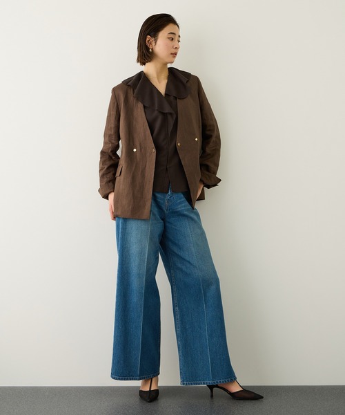 ROPE'（ロペ）の「リネンライクフリルカラーブラウス/イージーケア・セットアップ対応（シャツ/ブラウス・レディース・ダークブラウン/ベージュ・38）」の7枚目の写真