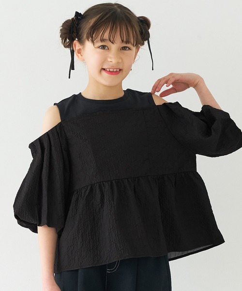 coca(coca)(コカ)の「【WEB限定セール】キッズ 肩あきジャカードブラウス(シャツ/ブラウス・キッズ・ブラック/アイボリー・150/140/130/120)」の2枚目の写真