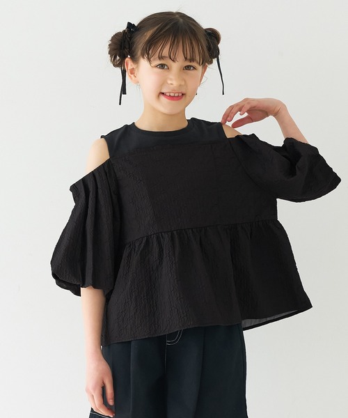 coca(coca)(コカ)の「【WEB限定セール】キッズ 肩あきジャカードブラウス(シャツ/ブラウス・キッズ・ブラック/アイボリー・150/140/130/120)」の13枚目の写真