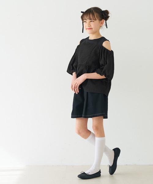 coca(coca)(コカ)の「【WEB限定セール】キッズ 肩あきジャカードブラウス(シャツ/ブラウス・キッズ・ブラック/アイボリー・150/140/130/120)」の14枚目の写真