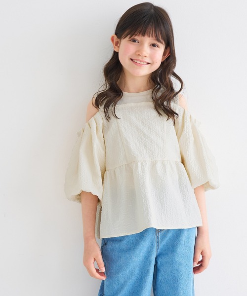 coca(coca)(コカ)の「【WEB限定セール】キッズ 肩あきジャカードブラウス(シャツ/ブラウス・キッズ・ブラック/アイボリー・150/140/130/120)」の19枚目の写真