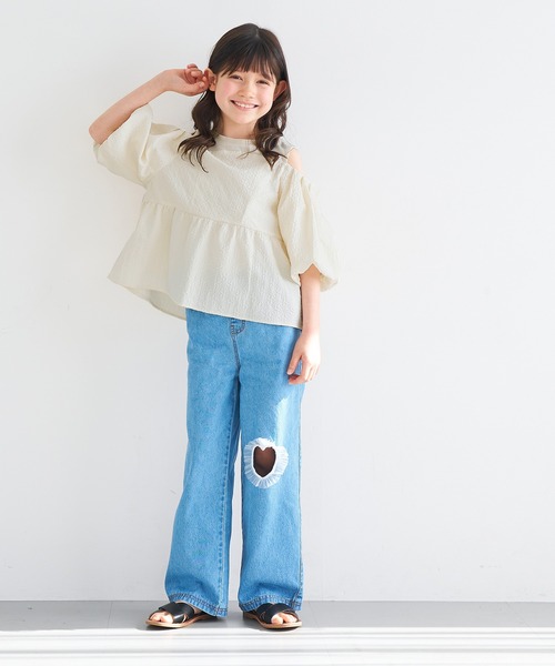 coca(coca)(コカ)の「【WEB限定セール】キッズ 肩あきジャカードブラウス(シャツ/ブラウス・キッズ・ブラック/アイボリー・150/140/130/120)」の3枚目の写真