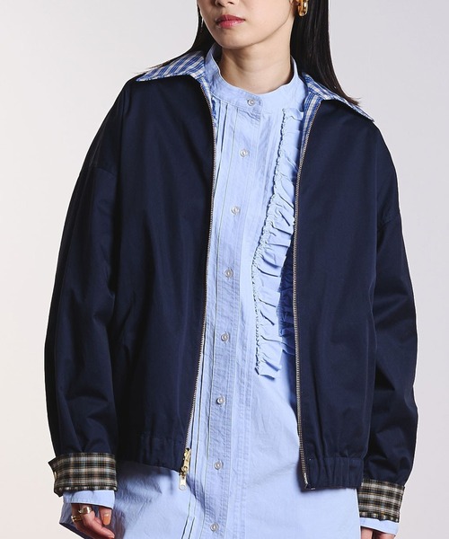 ROSE BUD（ローズバッド）の「(CREOLME)REVERSIBLE CHECK JACKET（ブルゾン・レディース・ネイビー/ベージュ・ONE SIZE）」の2枚目の写真