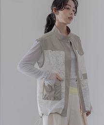 メッシュレーススタンドカラージレ