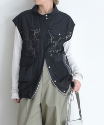 メッシュレーススタンドカラージレ