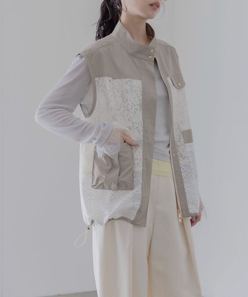 Eimee Law（エイミーロウ）の「メッシュレーススタンドカラージレ（ベスト・レディース・ブラック/アイボリー・FREE）」の6枚目の写真