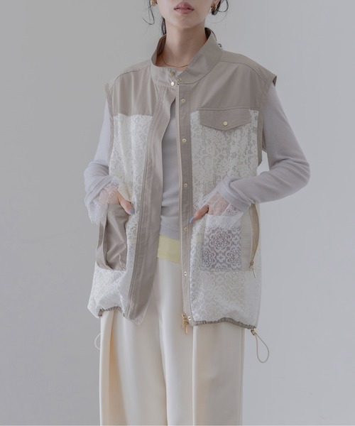 Eimee Law（エイミーロウ）の「メッシュレーススタンドカラージレ（ベスト・レディース・ブラック/アイボリー・FREE）」の9枚目の写真