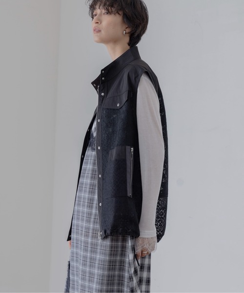 Eimee Law（エイミーロウ）の「メッシュレーススタンドカラージレ（ベスト・レディース・ブラック/アイボリー・FREE）」の14枚目の写真