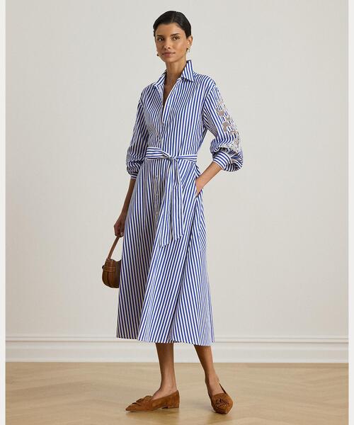 Ralph Lauren ストライプ シャツワンピース セール】ストライプド アイレット ブロードクロス シャツドレス