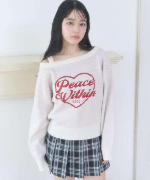 WEGO（ウィゴー）の「WEGO/【26年春夏新作】ハートワンショルニット（ニット/セーター・レディース・ホワイト/ピンク・FREE）」の2枚目の写真