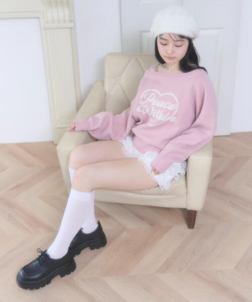 WEGO（ウィゴー）の「WEGO/【26年春夏新作】ハートワンショルニット（ニット/セーター・レディース・ホワイト/ピンク・FREE）」の4枚目の写真