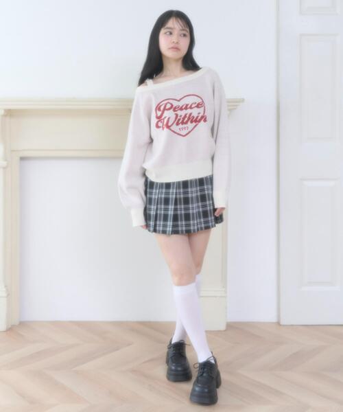 WEGO（ウィゴー）の「WEGO/【26年春夏新作】ハートワンショルニット（ニット/セーター・レディース・ホワイト/ピンク・FREE）」の3枚目の写真