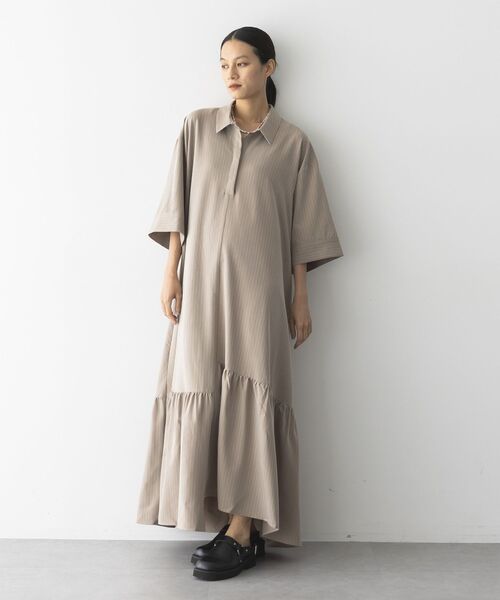 GARAGE OF GOOD CLOTHING(ガレージオブグッドクロージング)の「ストライプアシンメトリー7分袖ワンピース(ワンピース・レディース・ベージュ系その他2・36)」の1枚目の写真