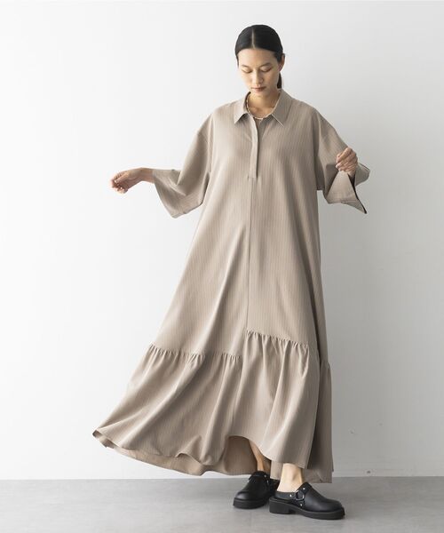 GARAGE OF GOOD CLOTHING(ガレージオブグッドクロージング)の「ストライプアシンメトリー7分袖ワンピース(ワンピース・レディース・ベージュ系その他2・36)」の2枚目の写真