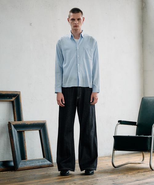 Regen Glanz(レーゲングランツ)の「textured urban cropped shirt / テクスチャーアーバンクロップドシャツ(シャツ/ブラウス・メンズ・グレイッシュベージュ/ブルー/スモークピンク・SMALL/LARGE/MEDIUM)」の18枚目の写真