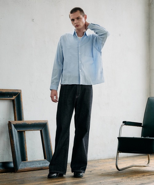 Regen Glanz(レーゲングランツ)の「textured urban cropped shirt / テクスチャーアーバンクロップドシャツ(シャツ/ブラウス・メンズ・グレイッシュベージュ/ブルー/スモークピンク・SMALL/LARGE/MEDIUM)」の21枚目の写真
