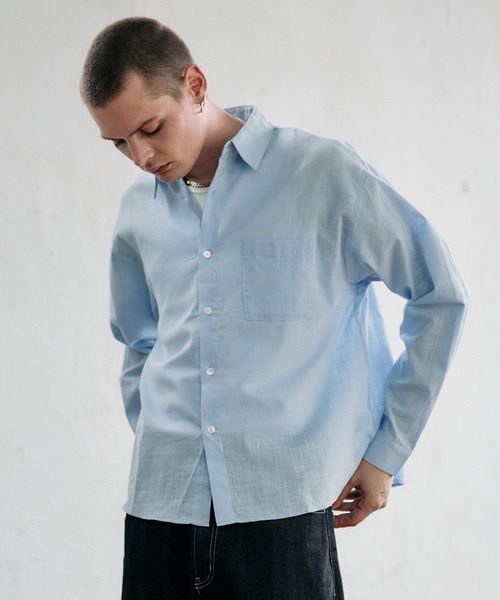 Regen Glanz(レーゲングランツ)の「textured urban cropped shirt / テクスチャーアーバンクロップドシャツ(シャツ/ブラウス・メンズ・グレイッシュベージュ/ブルー/スモークピンク・SMALL/LARGE/MEDIUM)」の17枚目の写真