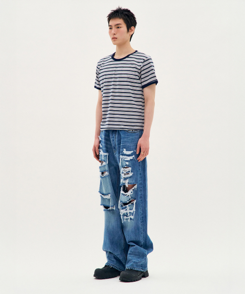 PROCESS（プロセス）の「Stripe Short-Sleeve Ringer Tee - Navy（Tシャツ/カットソー・メンズ・ネイビー・FREE）」の3枚目の写真