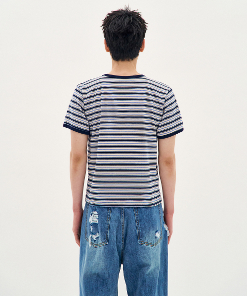 PROCESS（プロセス）の「Stripe Short-Sleeve Ringer Tee - Navy（Tシャツ/カットソー・メンズ・ネイビー・FREE）」の4枚目の写真