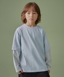 クルーネックレイヤードスリーブTシャツ[ブルーグレー/ミディアムグレー]