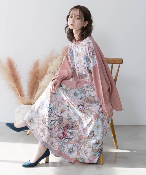 iS ScoLar(イズスカラー)の「561217:花柄布帛×ラメ入りストライプ柄 リバーシブルスカート(スカート・レディース・アイボリー/ブラック・M)」の7枚目の写真