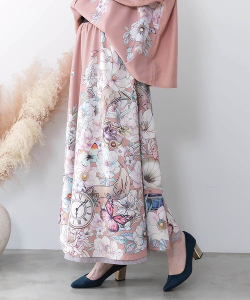 iS ScoLar(イズスカラー)の「561217:花柄布帛×ラメ入りストライプ柄 リバーシブルスカート(スカート・レディース・アイボリー/ブラック・M)」の9枚目の写真