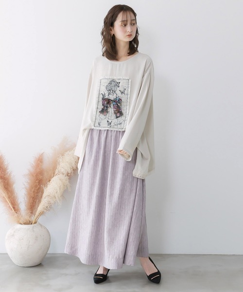 iS ScoLar(イズスカラー)の「561217:花柄布帛×ラメ入りストライプ柄 リバーシブルスカート(スカート・レディース・アイボリー/ブラック・M)」の15枚目の写真