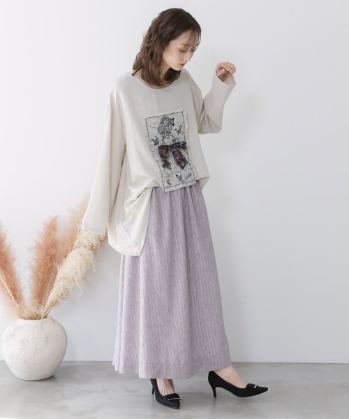 iS ScoLar(イズスカラー)の「561217:花柄布帛×ラメ入りストライプ柄 リバーシブルスカート(スカート・レディース・アイボリー/ブラック・M)」の16枚目の写真