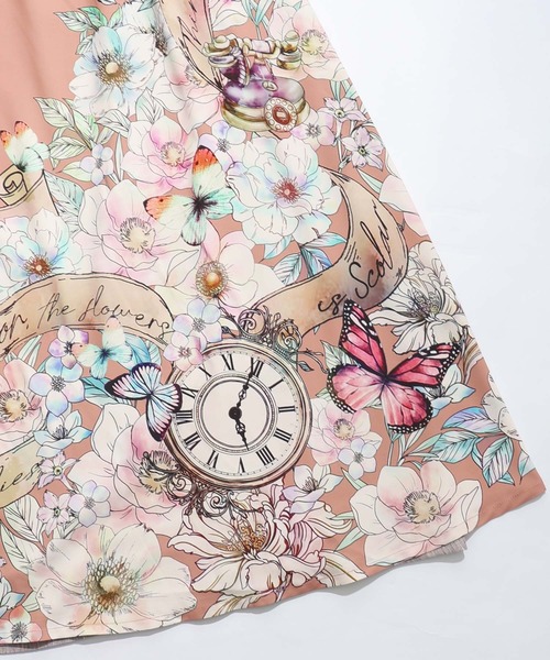 iS ScoLar(イズスカラー)の「561217:花柄布帛×ラメ入りストライプ柄 リバーシブルスカート(スカート・レディース・アイボリー/ブラック・M)」の4枚目の写真