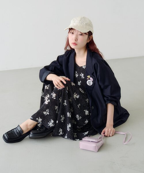 セール】【2サイズ展開/低身長サイズ】ドットフラワーキャミワンピース
