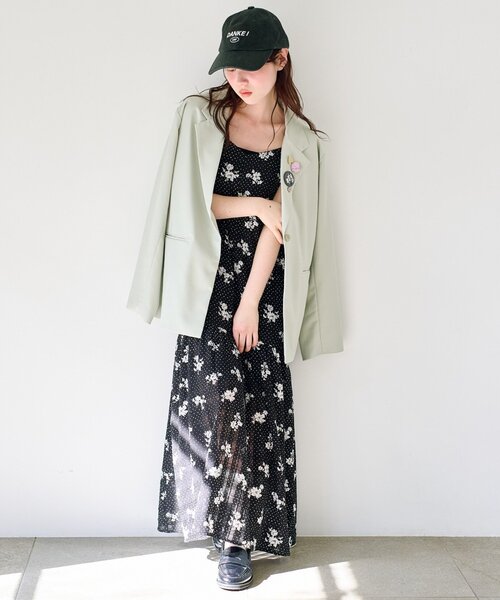 Kastane(カスタネ)の「【WEB先行/2サイズ展開/低身長サイズ】ドットフラワーキャミワンピース(ワンピース・レディース・ブラック/アイボリー・0/1)」の4枚目の写真